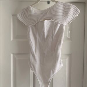 Express White Ribbed Bodysuit
